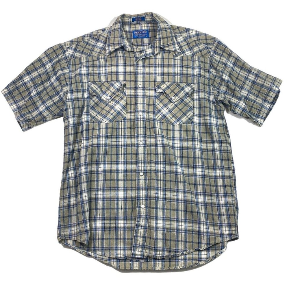 VTG Pendleton Short Sleeve Western Pearl Snap Button Up Shirt Plaid Mens Size M